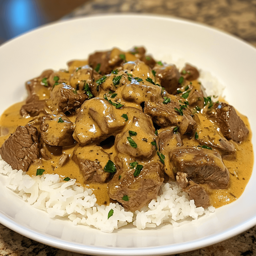 Beef Stroganoff with rice