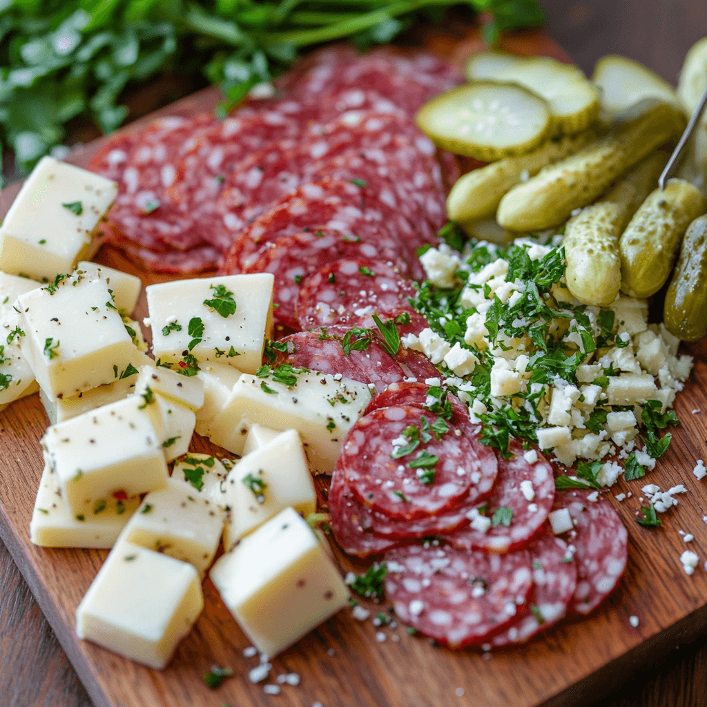 Easy Marinated Cheese Appetizer with Salami ingredients