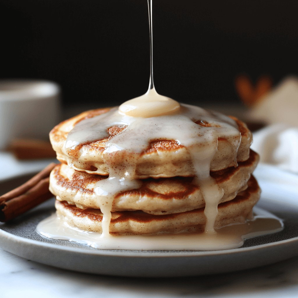 Fluffy Cinnamon Roll Pancakes with Cream Cheese