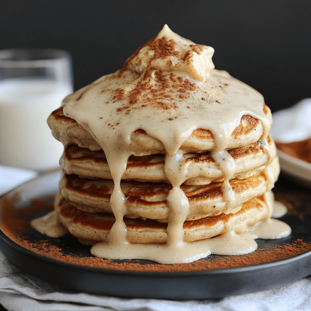 Fluffy Cinnamon Roll Pancakes with Cream Cheese