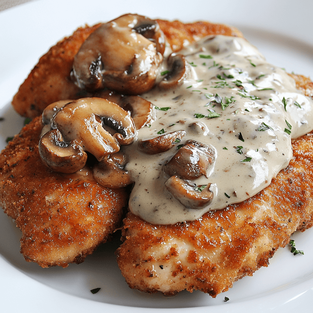 Golden Crispy Chicken with Parmesan Mushroom Sauce