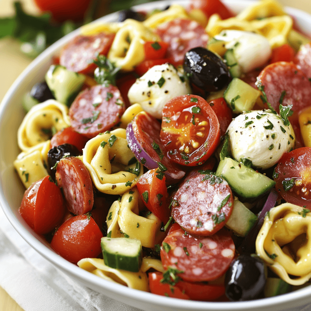 Italian Tortellini Pasta Salad with Salami and Mozzarella