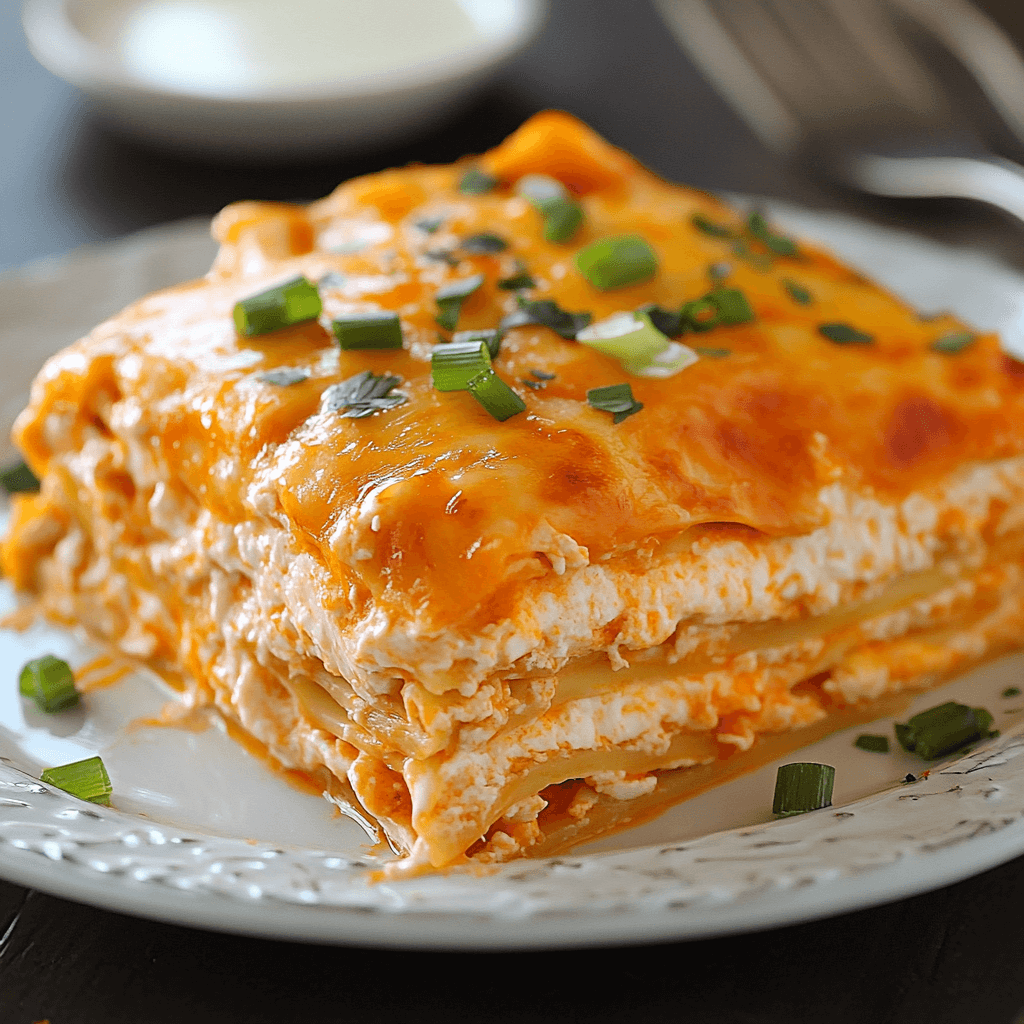 Cheesy Buffalo Chicken Lasagna with Ranch Drizzle