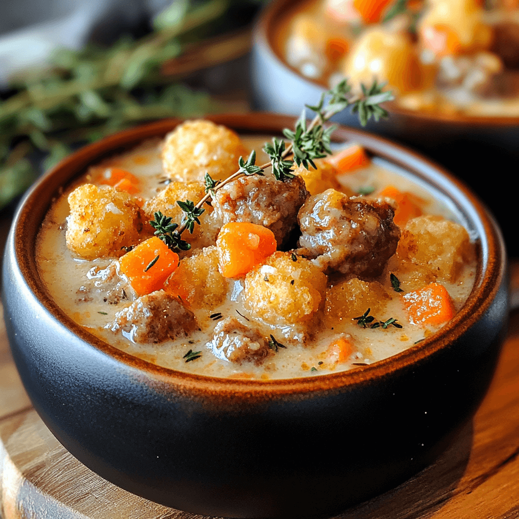 Cozy Sausage & Tater Tot Soup Bowls