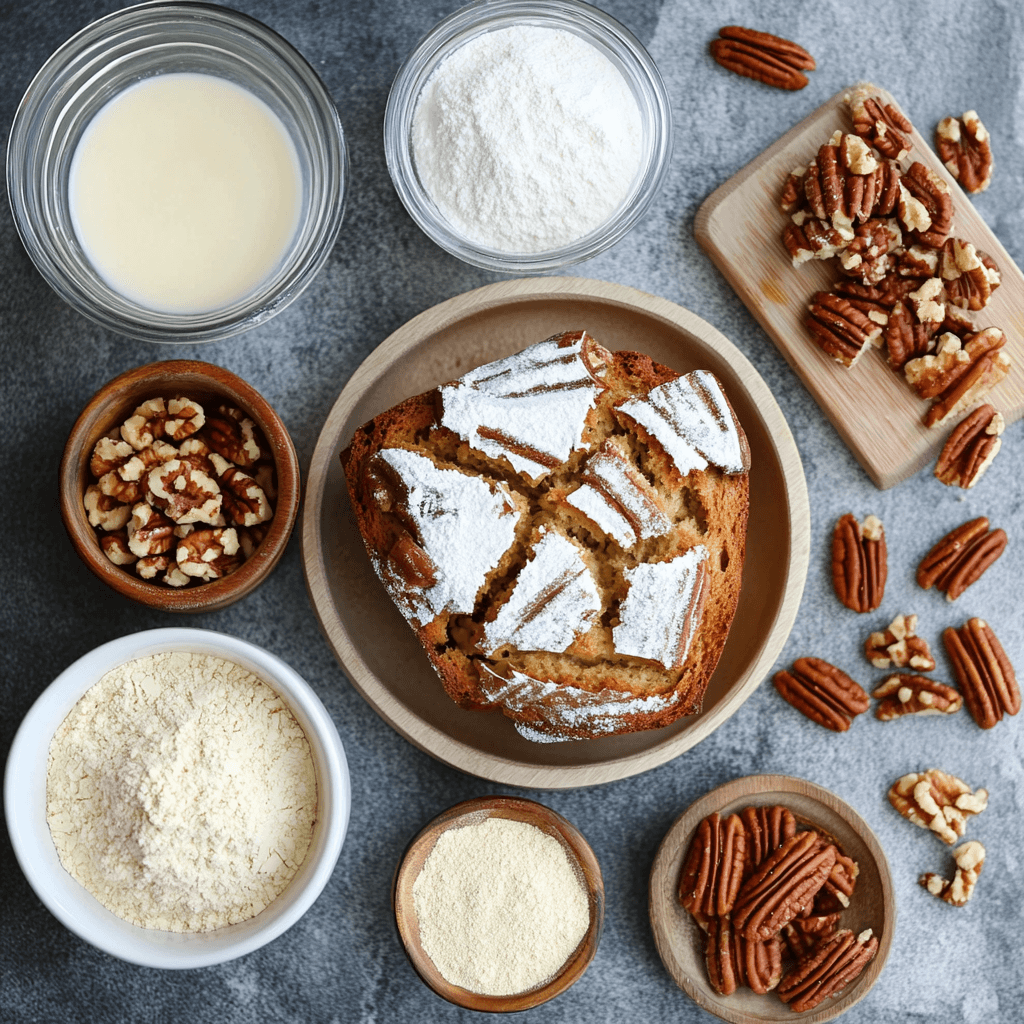 Buttermilk Sweet Alabama Pecan Bread with Maple Glaze ingredients