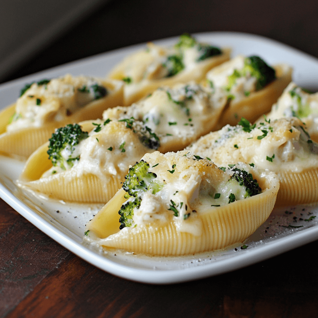Chicken Broccoli Alfredo Stuffed Shells
