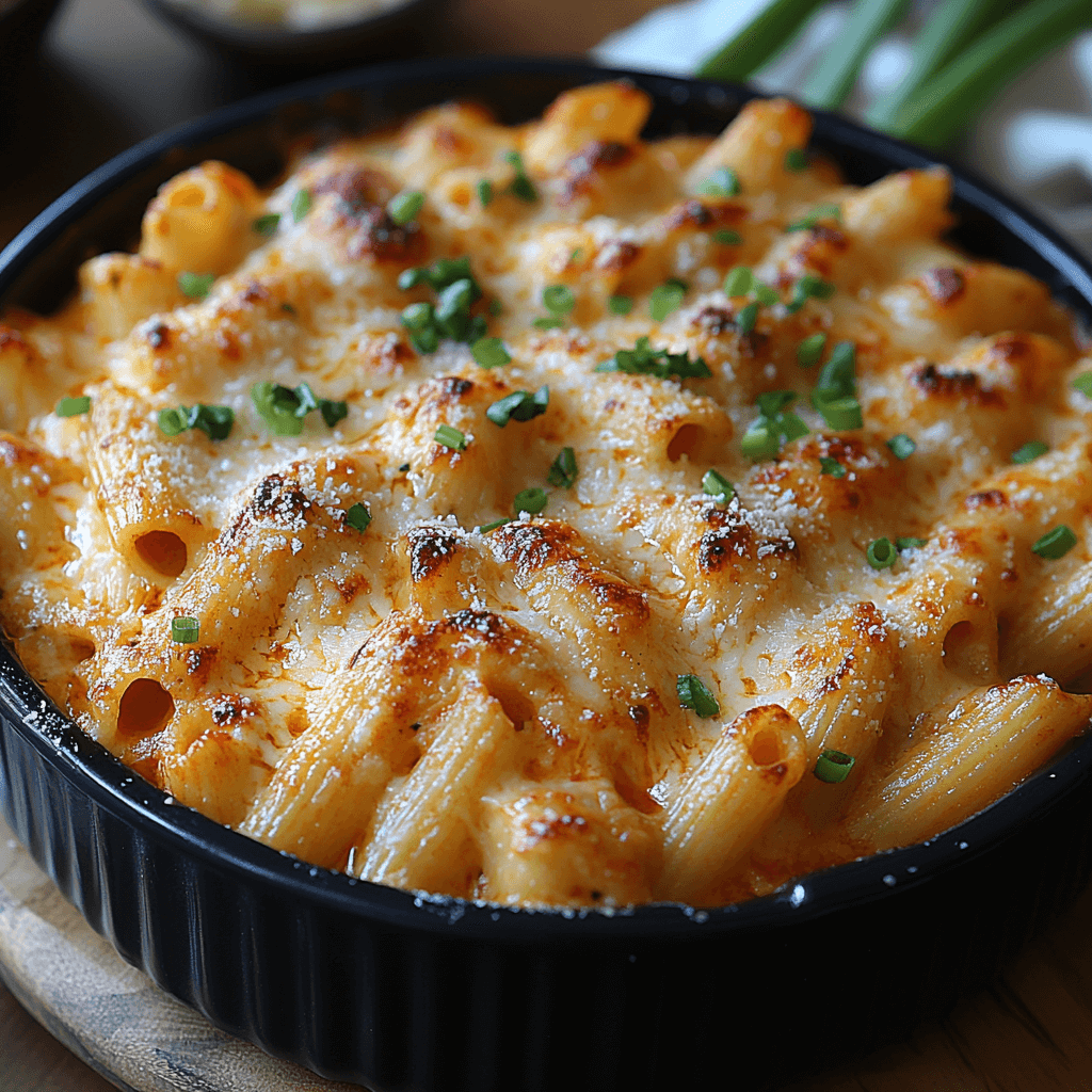 Buffalo Ranch Chicken Pasta Bake