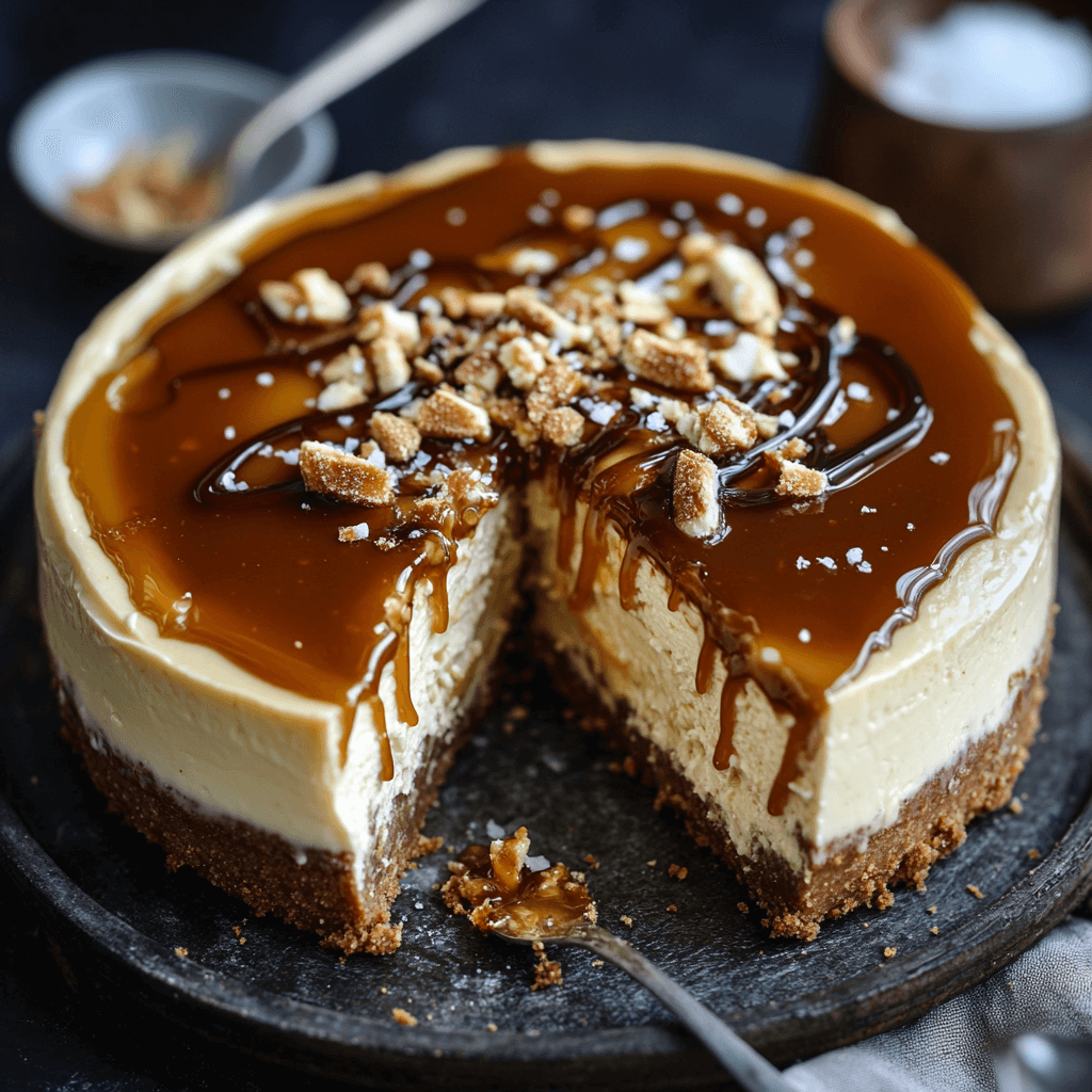 Delicious Melktert Cheesecake with Salted Caramel Drizzle