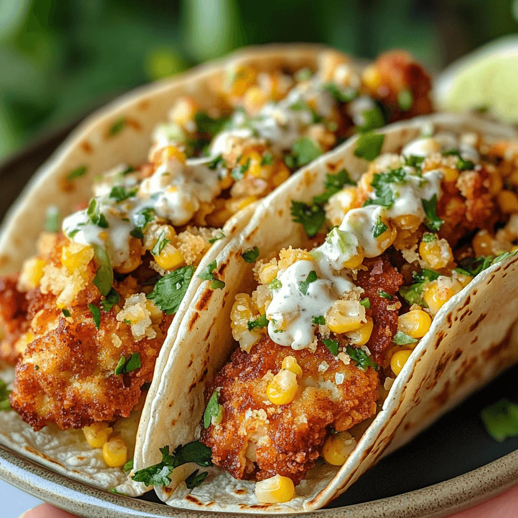 Fried Chicken Street Corn Tacos with Jalapeño Lime Ranch