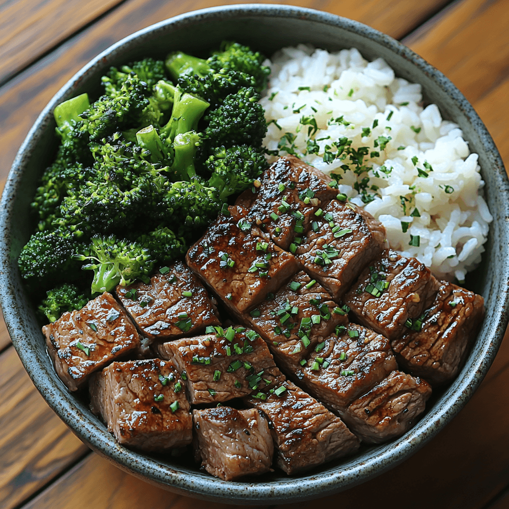 Garlic Herb Steak and Broccoli Rice Bowl