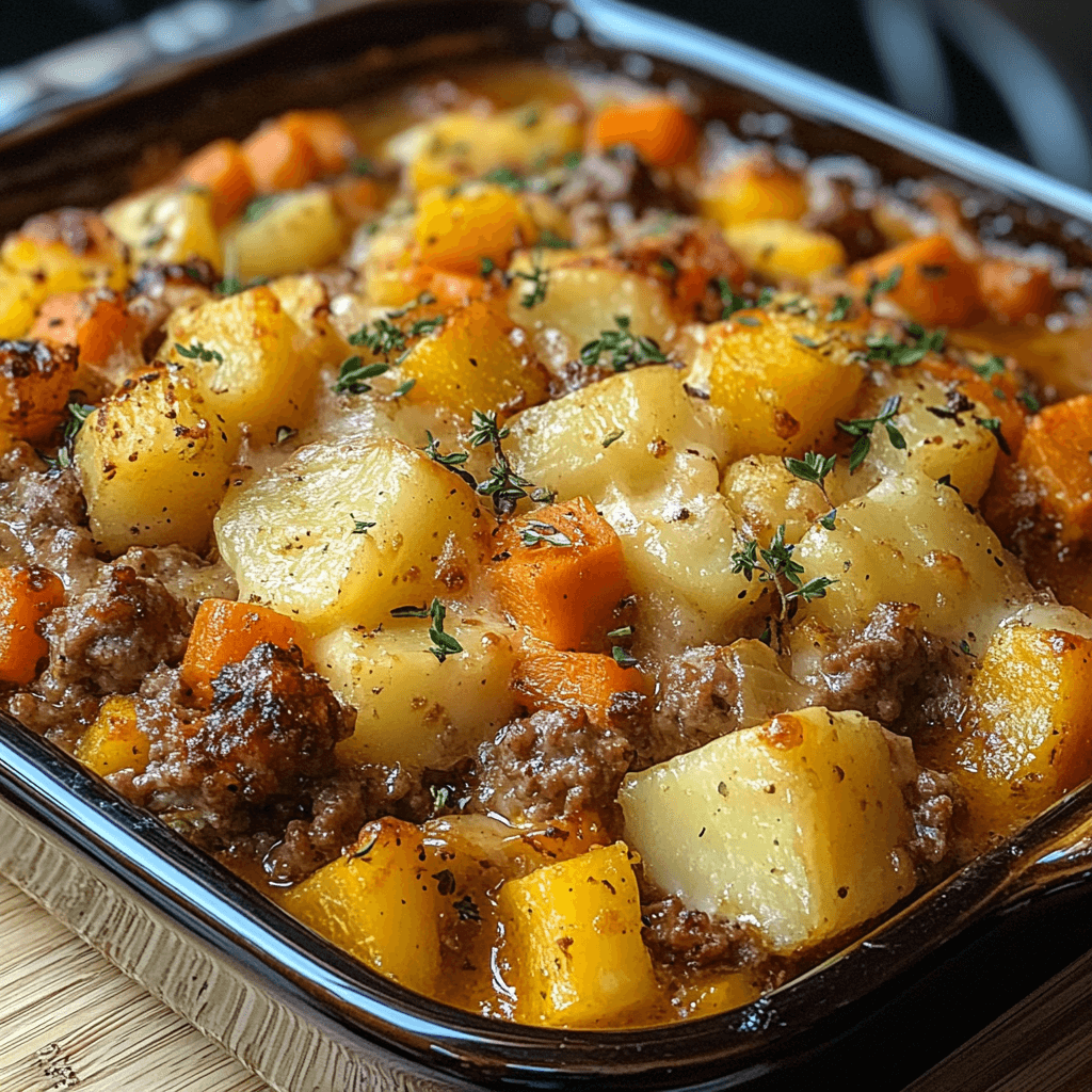 Amish Hamburger with Fall Veggies Bake