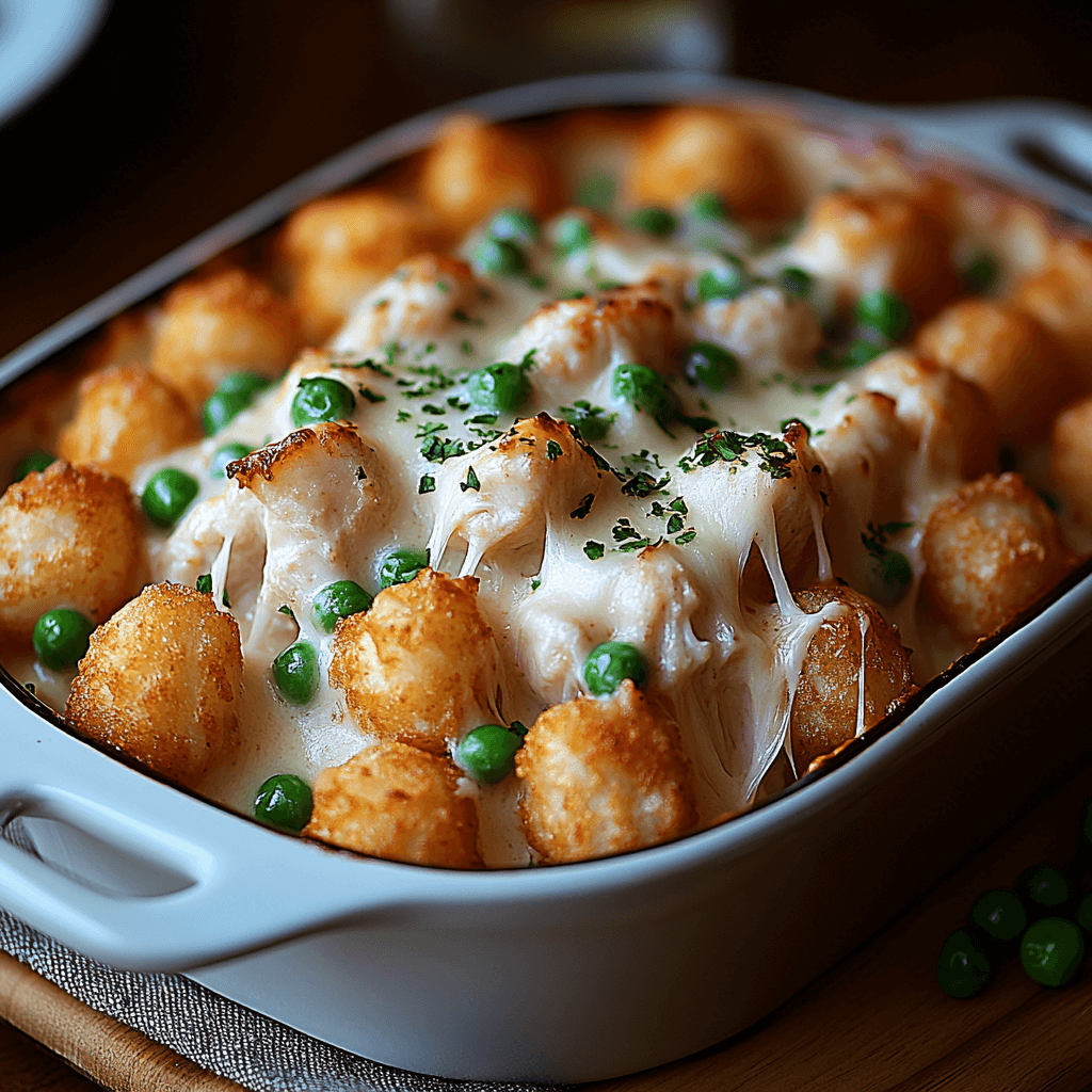 Creamy Chicken Alfredo Tater Tot Casserole