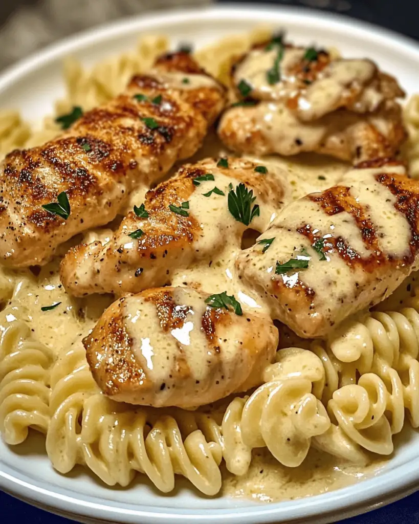 Creamy Garlic Butter Chicken and Rotini in Parmesan Sauce