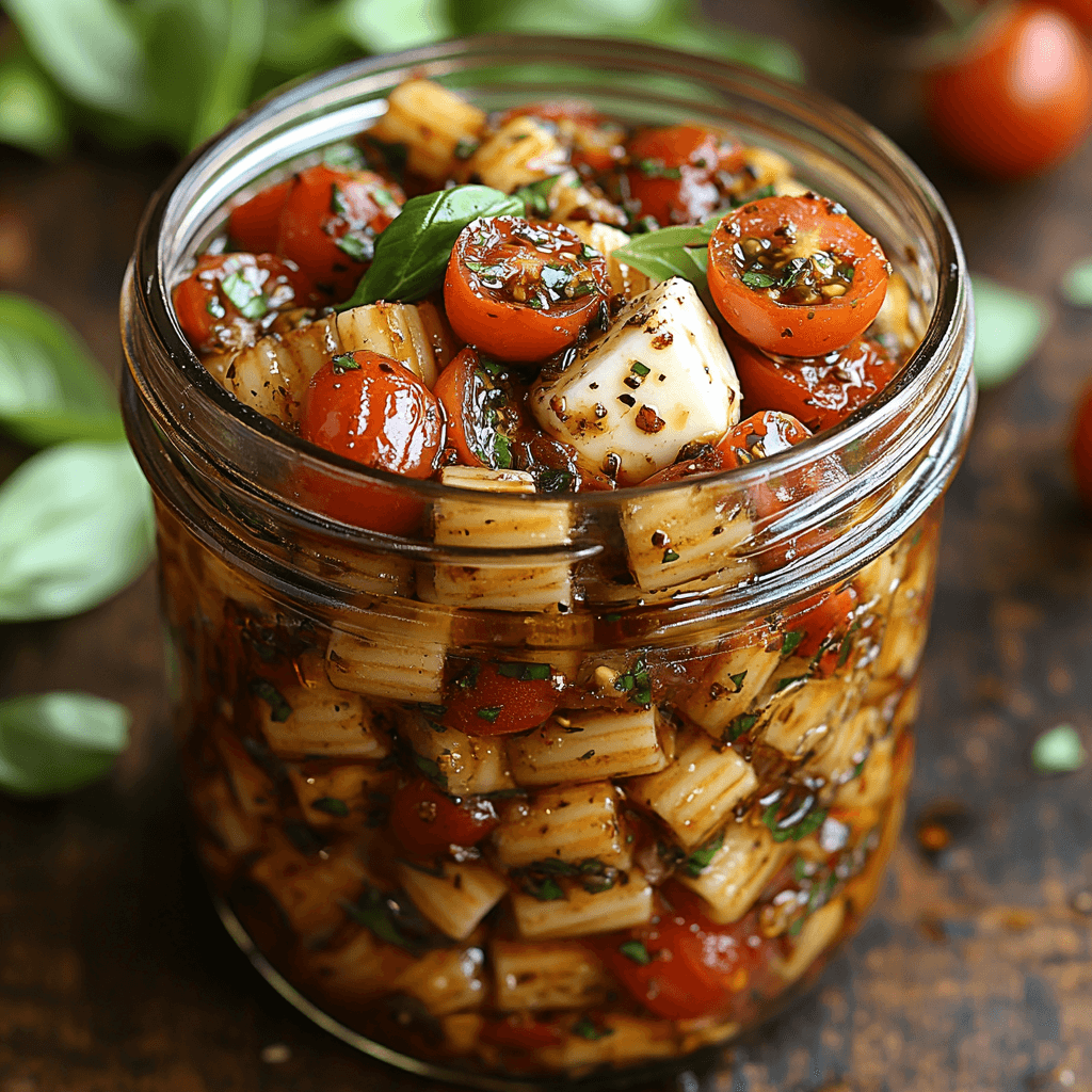 Delicious & Easy Caprese Pasta Salad Jars