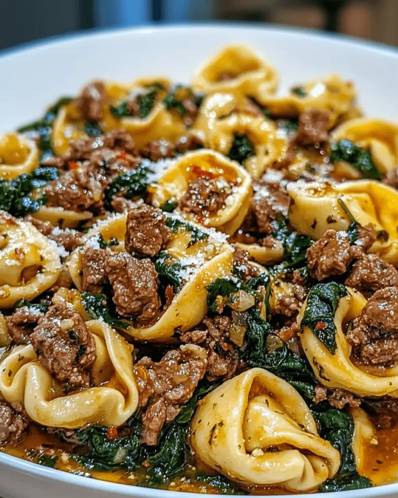 Garlic Butter Beef and Spinach Tortellini with a Twist