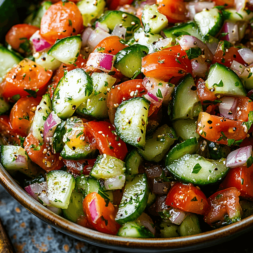 Refreshing Mediterranean Salad with Cucumber, Tomato and Onion