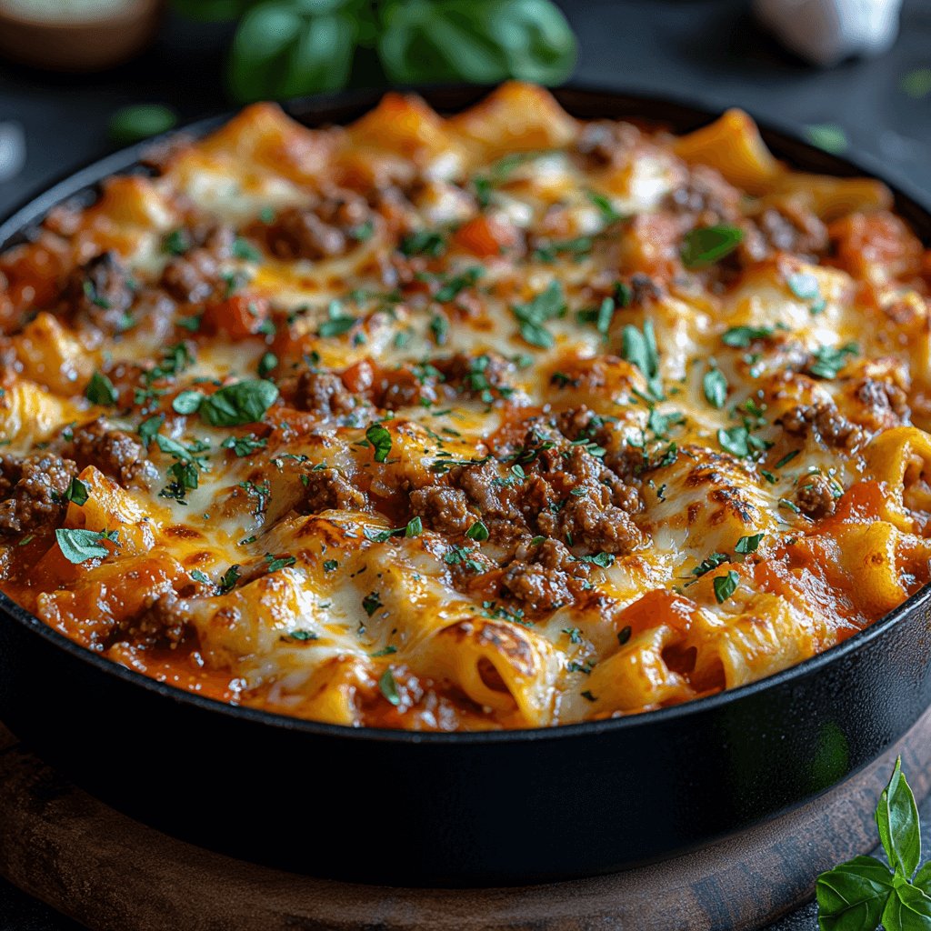 Ultimate Cheesy Beef Lasagna Skillet