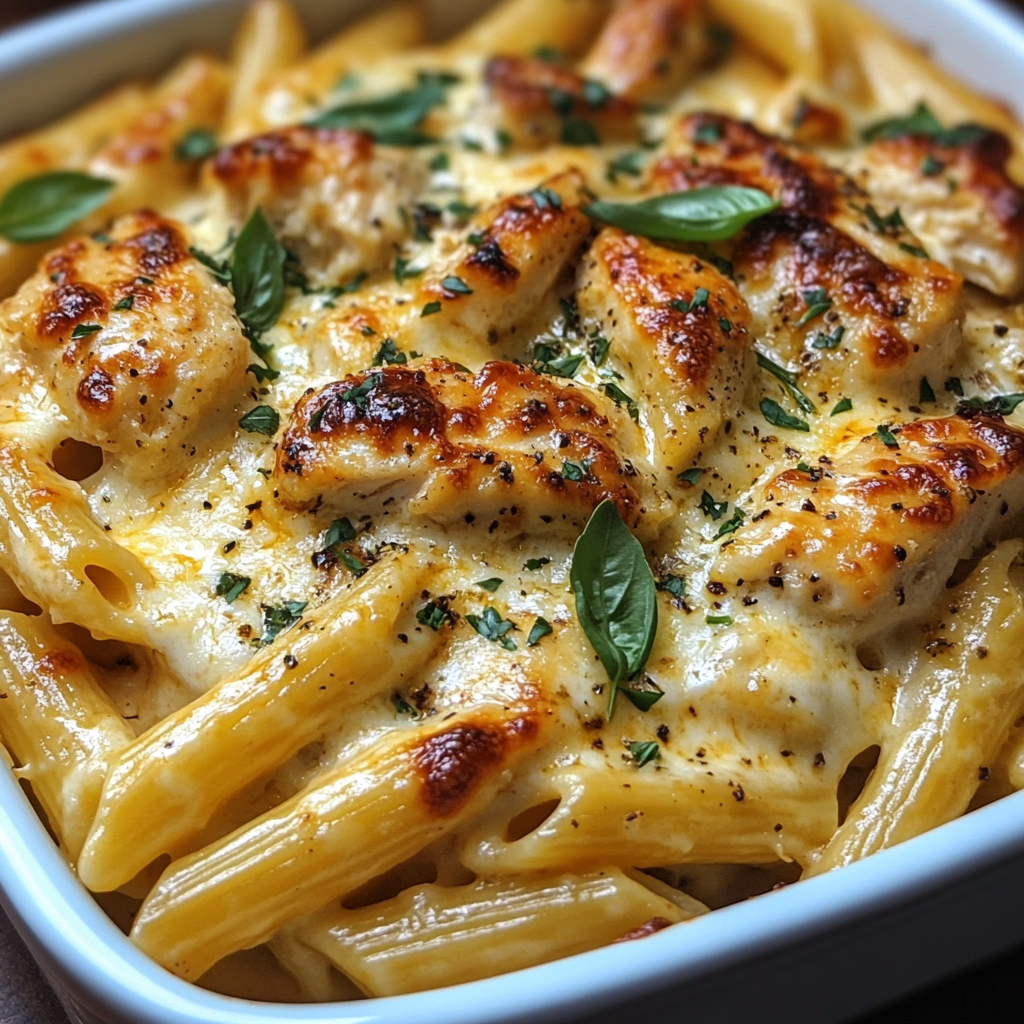 Baked Creamy Chicken Mozzarella Pasta