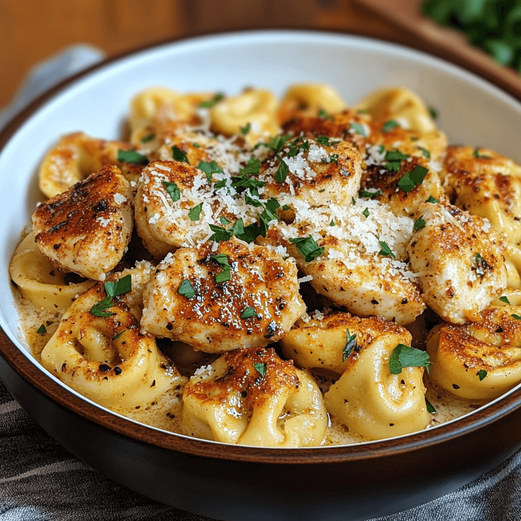 Cajun Tortellini with Garlic Parmesan Chicken bites