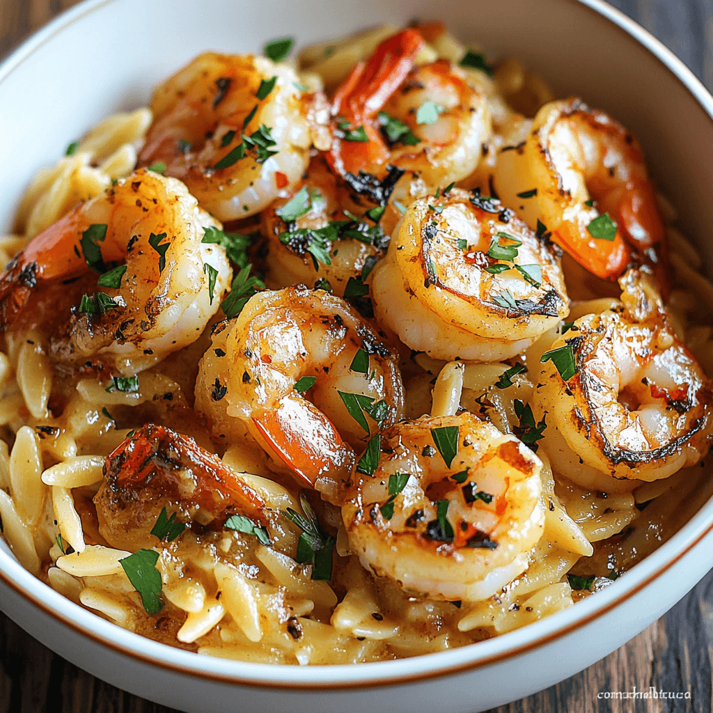 Lemon Garlic Shrimp Orzo