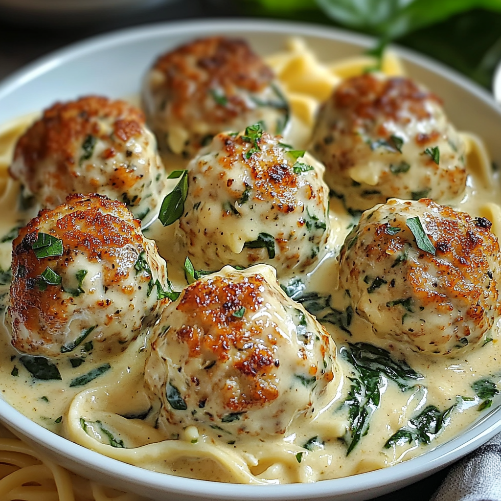 Baked Chicken Ricotta Meatballs with Spinach