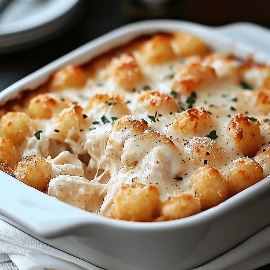 Creamy Alfredo Chicken & Tater Tot Casserole