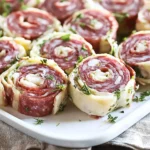 Salami Pinwheels – Easy 3 Ingredient Salami Roll Up Appetizers First Image First Image