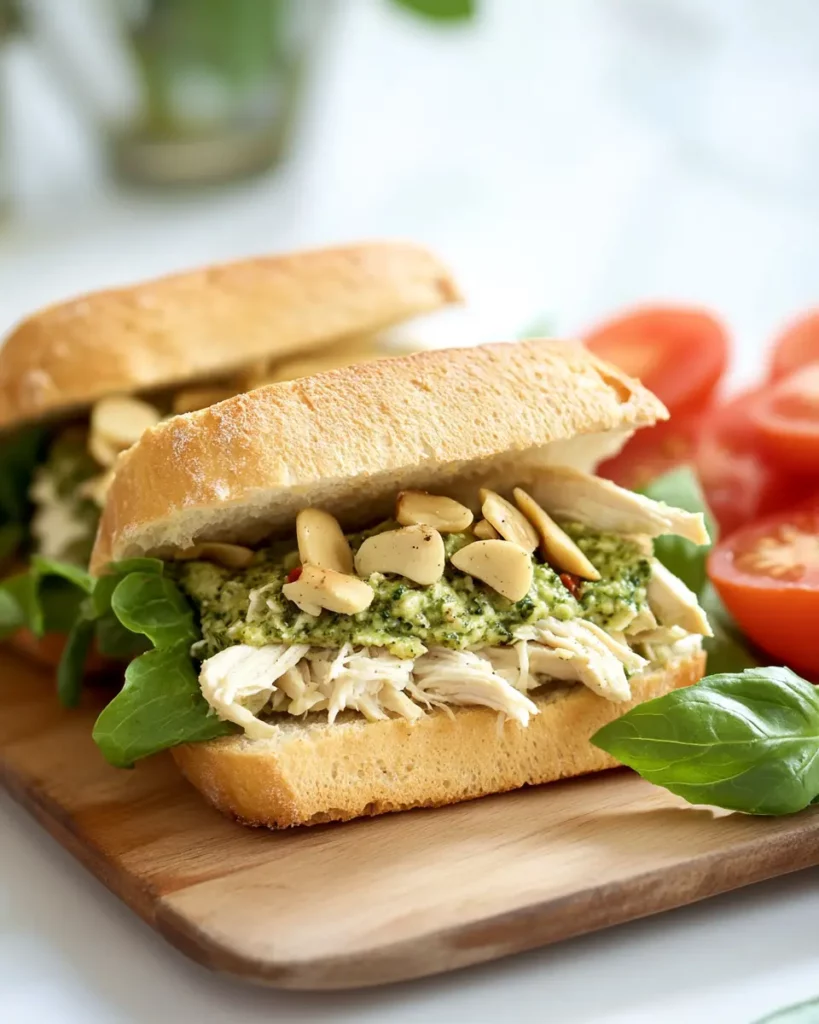 Deli Style Chicken Salad Sandwich with Walnut Pesto First Image First Image