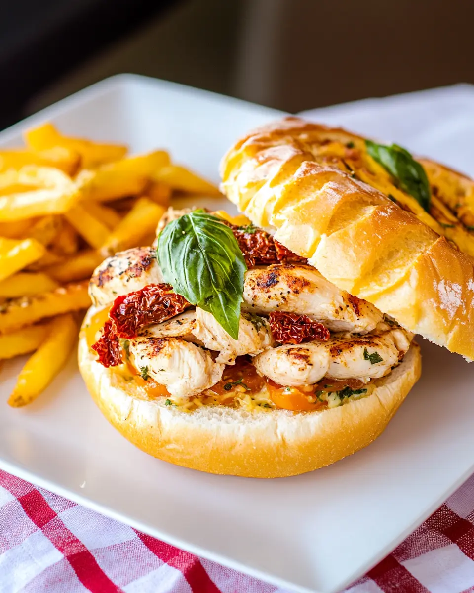 Italian Chicken Sandwiches with Sun-Dried Tomatoes and Basil First Image First Image
