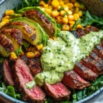 Steak Avocado Roasted Corn Bowl with Cilantro Cream Sauce First Image First Image