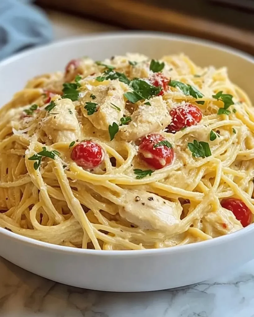 Creamy Crockpot Chicken Spaghetti First Image First Image