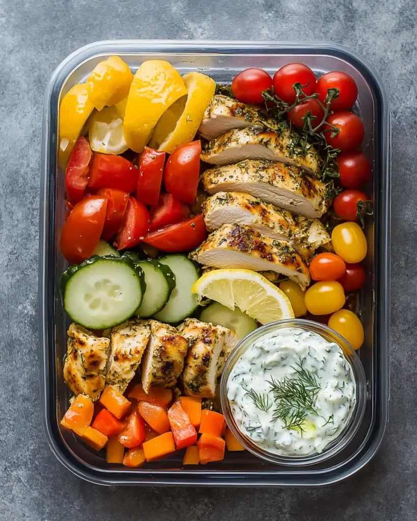 Meal-Prep Greek Chicken and Veggies with Tzatziki First Image First Image