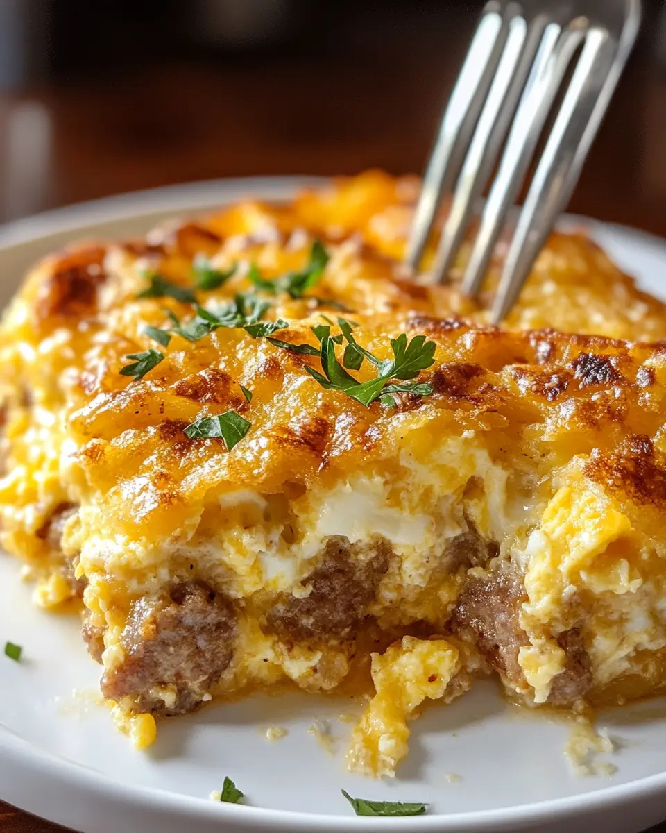 Sausage, Egg, and Cream Cheese Hashbrown Casserole First Image First Image