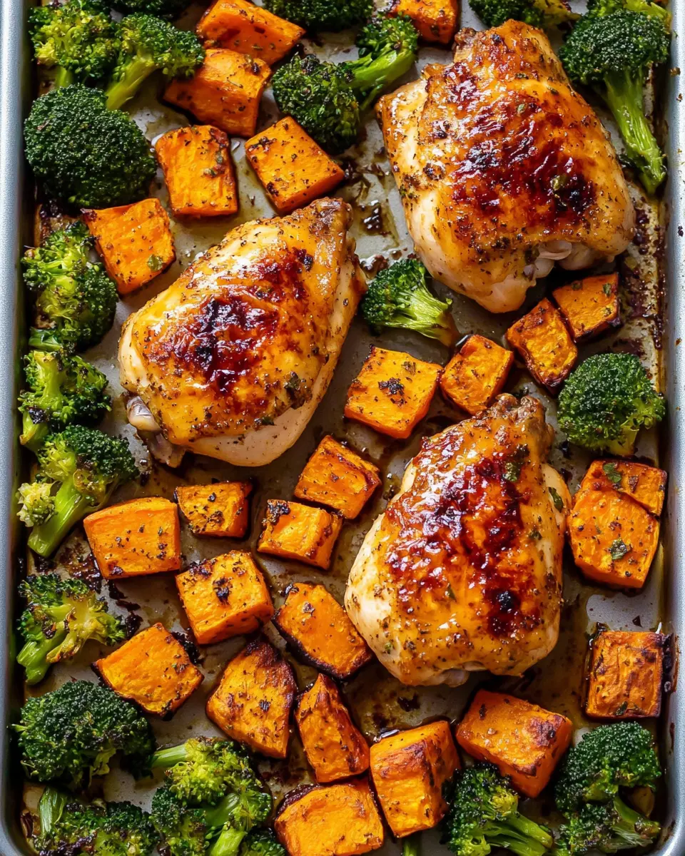 Sheet Pan Roasted Chicken, Sweet Potatoes, & Broccoli + Meal Prep First Image First Image